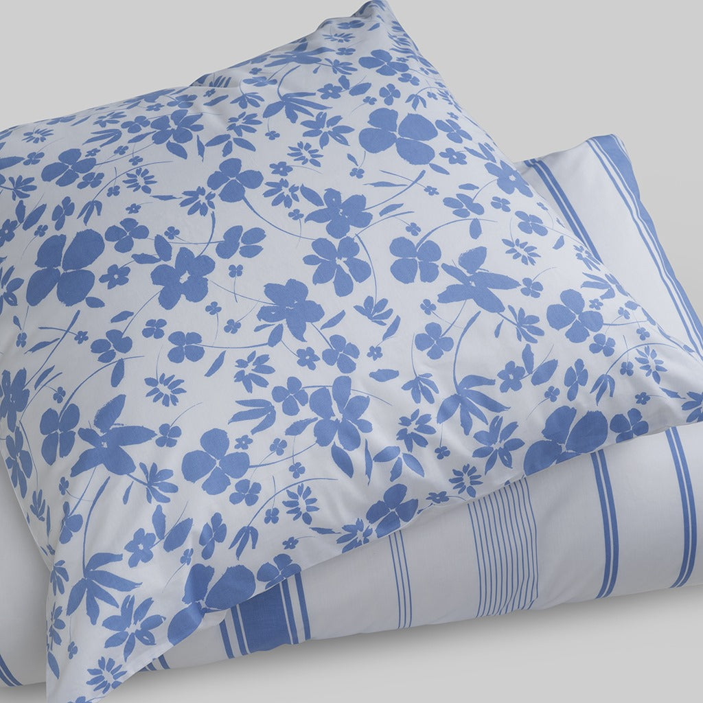 400TC 100% Organic Cotton Percale Duvet Cover Set Flower & Stripe Design
