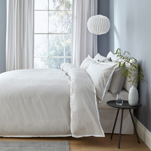Seersucker Duvet Cover Bedding Set with Pillowcase White Boho striped design Single, DOUBLE, KING, SUPER KING