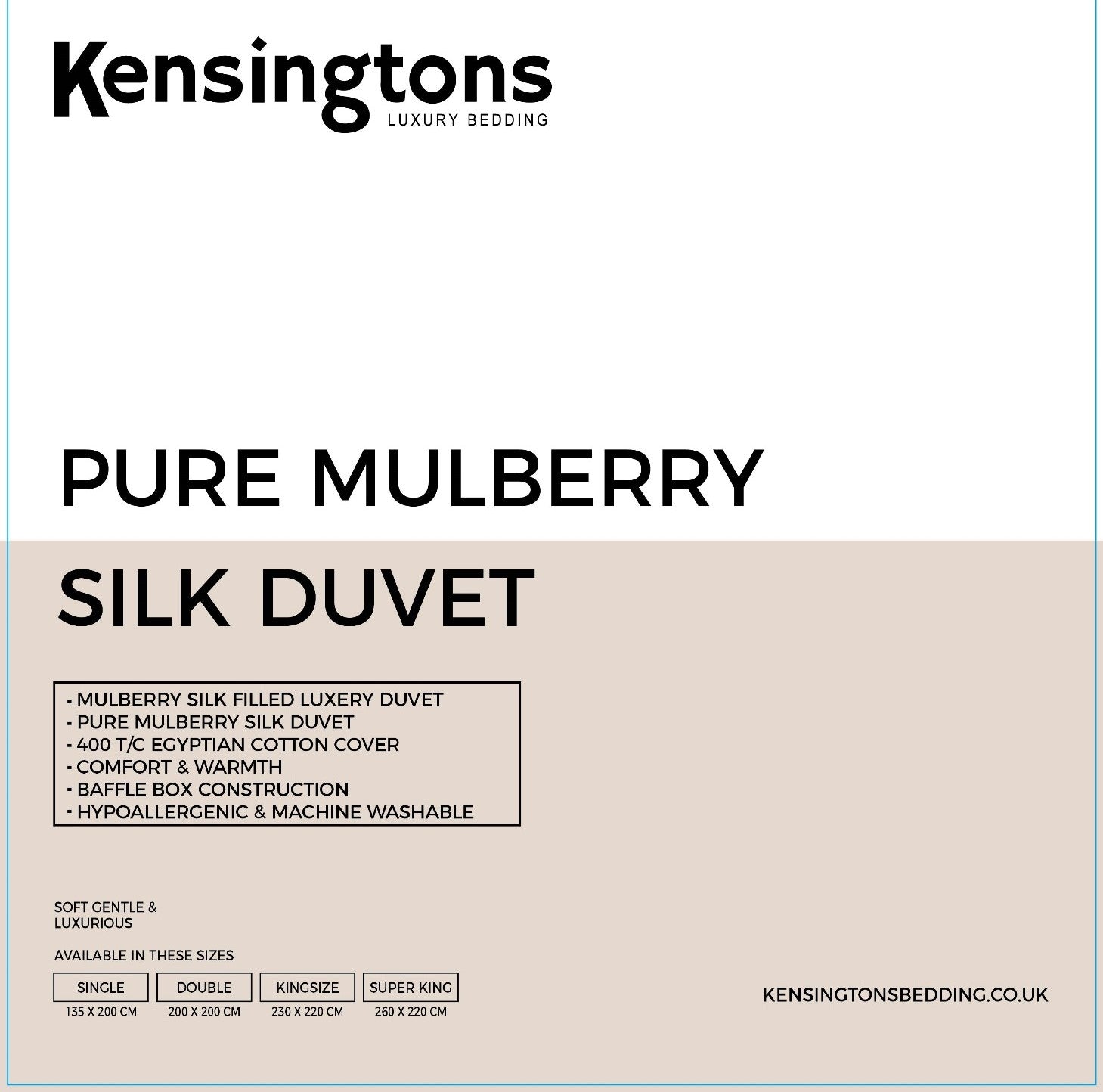Mulberry 100% Silk filled Duvet Super King Bed