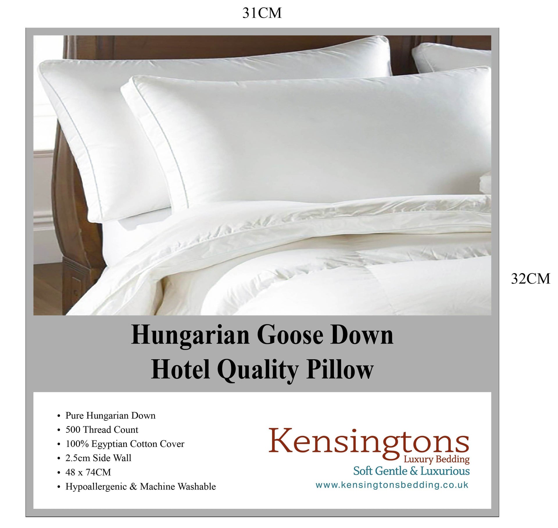 Hungarian Goose Down Pillows Standard & Super King Soft, Medium, or